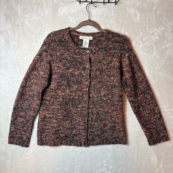 david brooks Sweaters - Vintage 90s David Brooks Wool Blend Multicolor Knit Cardigan Size Large